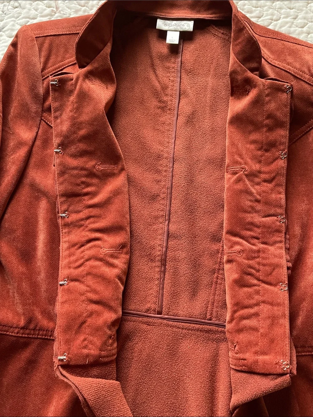 Double Breasted Suede Look Rust Color Ruffled Jacket - Picture 6 of 14